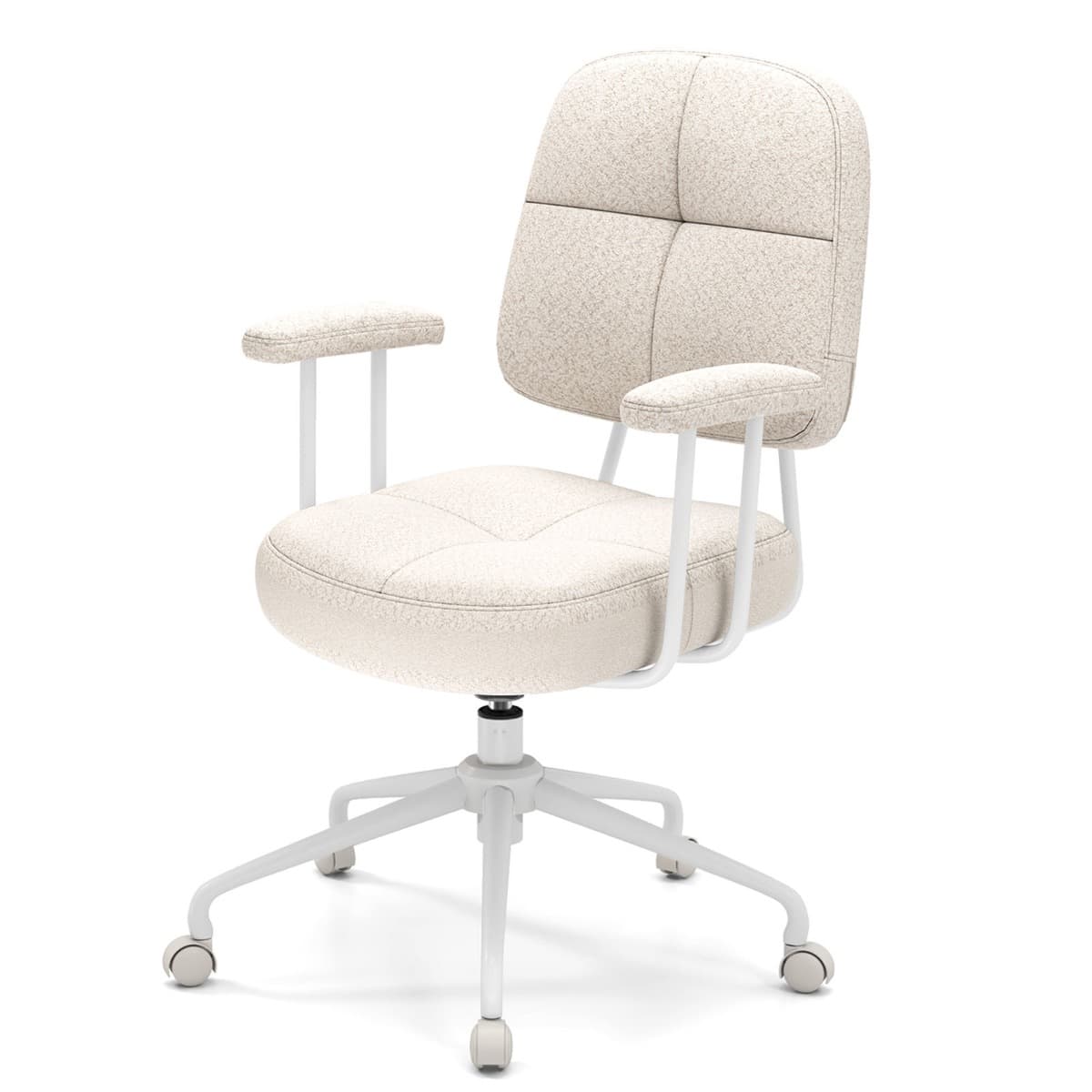 CostwayChaise de Bureau avec Dossier Rembourré et Accoudoirs Matelassés Pivotante Réglable avec Fonction Rocking et Roulettes Beige