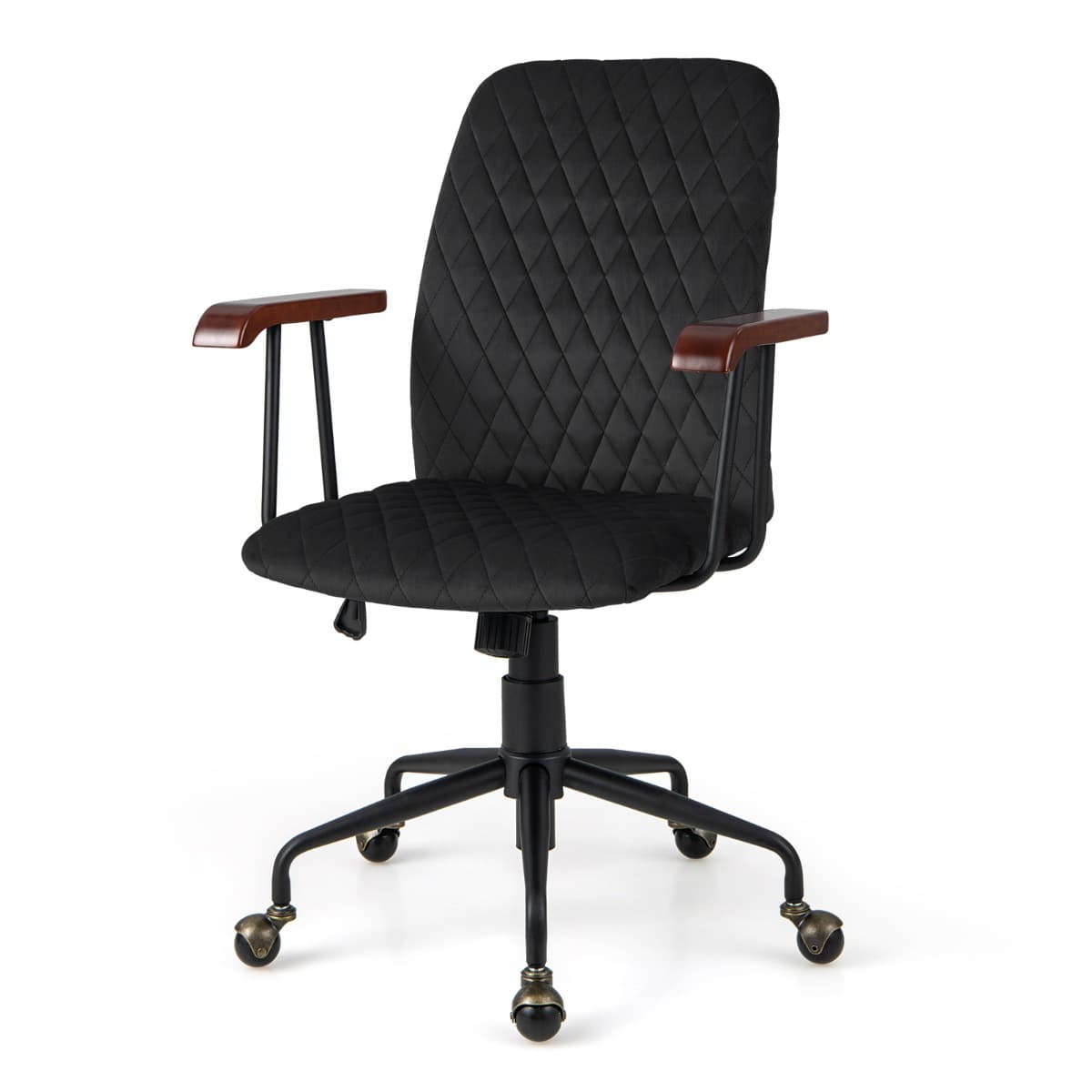 CostwayFauteuil de Bureau à Roulette en Velours Style Vintage Elégant Chaise Pivotante Réglable Noir