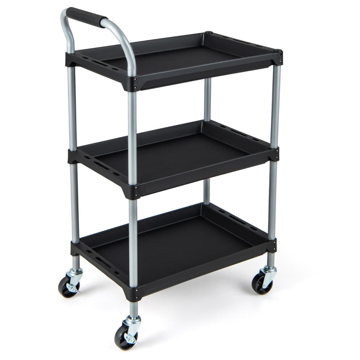 CostwayChariot Servante d'Atelier à 3 Niveaux avec Roues Universelles Chariot à Outils Roulant avec Étagères en Polypropylène 64x40x102cm Noir