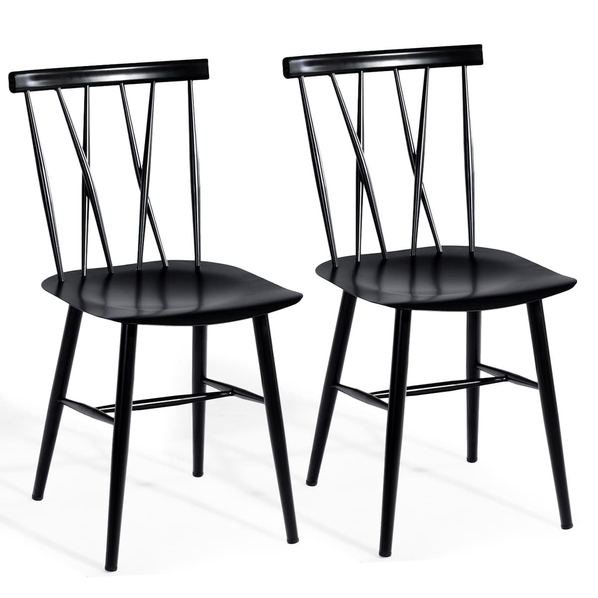 CostwayLot de 2 Chaises de Salle à Manger En Métal Lot de 2 Chaises de Cuisine Modernes avec Haut Dossier et Siège Incurvé Embouts Antidérapants Noir