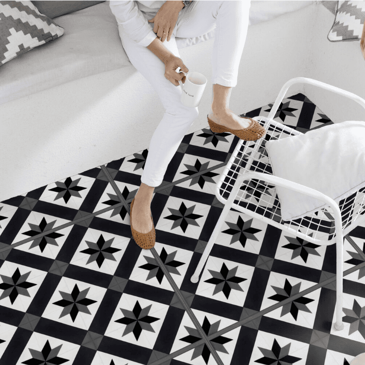 Dalle carrée de sol PVC effet carreaux ciment prête à poser cordoba black Gerflor - 61 cm x 61 cm x 0.35 cm